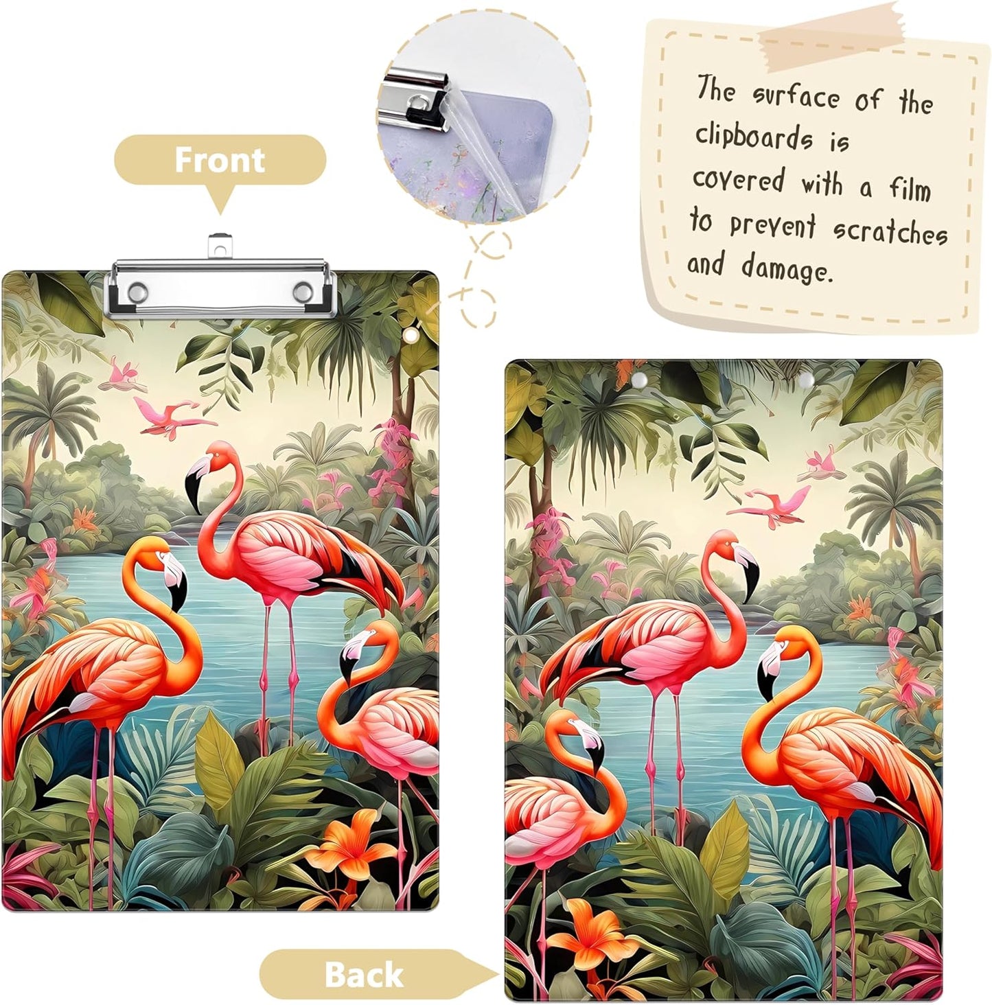 Tropical Flamingo Plastic Clipboards,Decorative Plastic Acrylic Clipboard for Teacher Social Worker Students Office Supplies 8 * 12