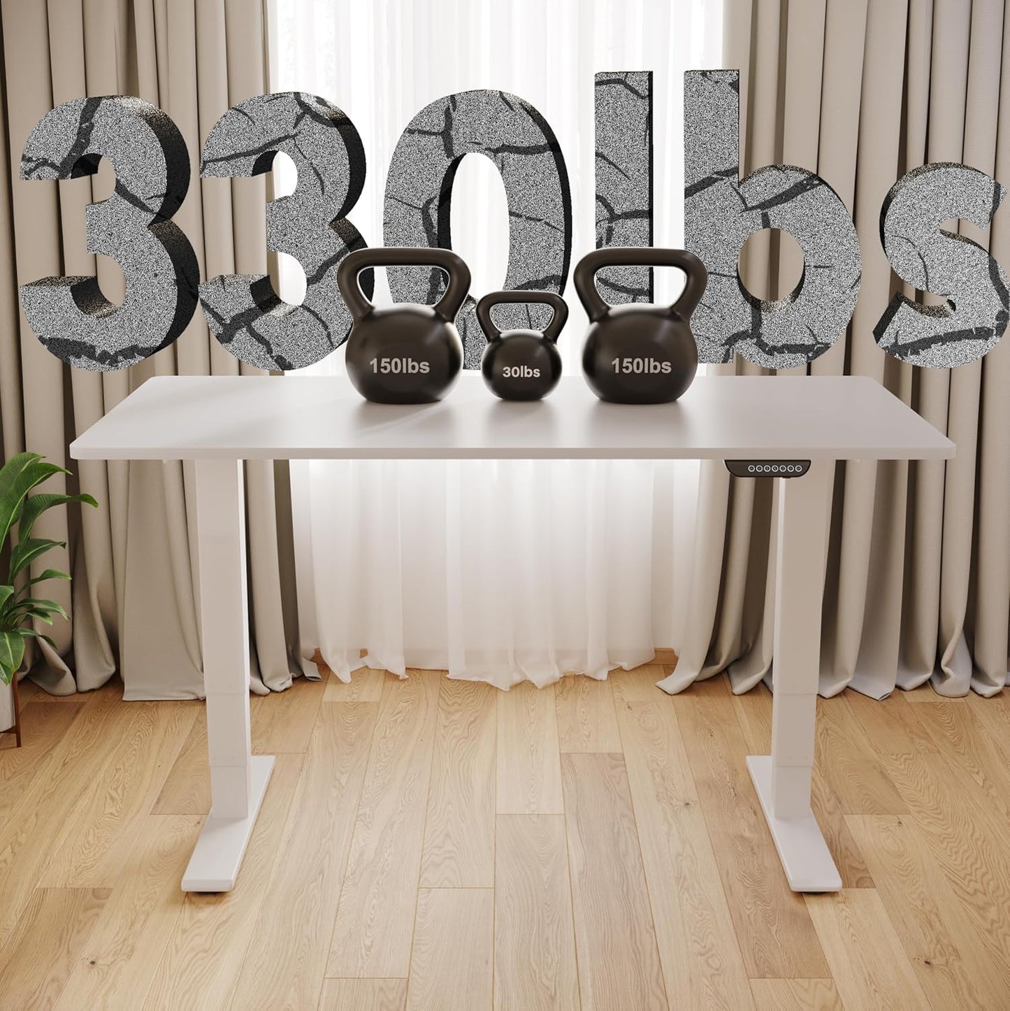 FLEXISPOT E6 MAX Dual Motor 3 Stages Standing Desk 55x28 Inch Whole-Piece Board Electric Height Adjustable Stand Up Desk 150KG Load Capacity(White Frame + White Desktop)