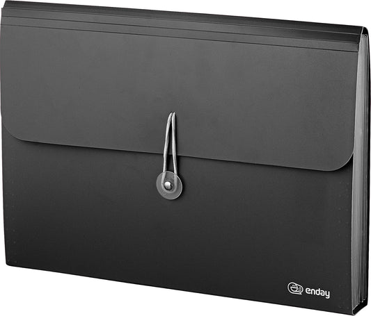 Accordion File Organizer Black, 13 Pocket Expanding File and Cover Folder with Labels, Plastic Portable Desktop Letter A4 Paper – by Enday