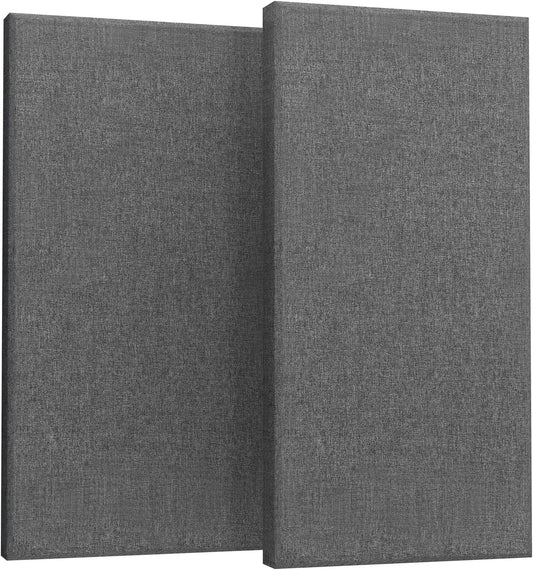 2” Thick Acoustic Panels with Hanging Hardware, 2 PCS 47.2” x 23.6” Fiberglass Sound Absorbing Panels for Home Theater Church Office Wall,Heather Grey