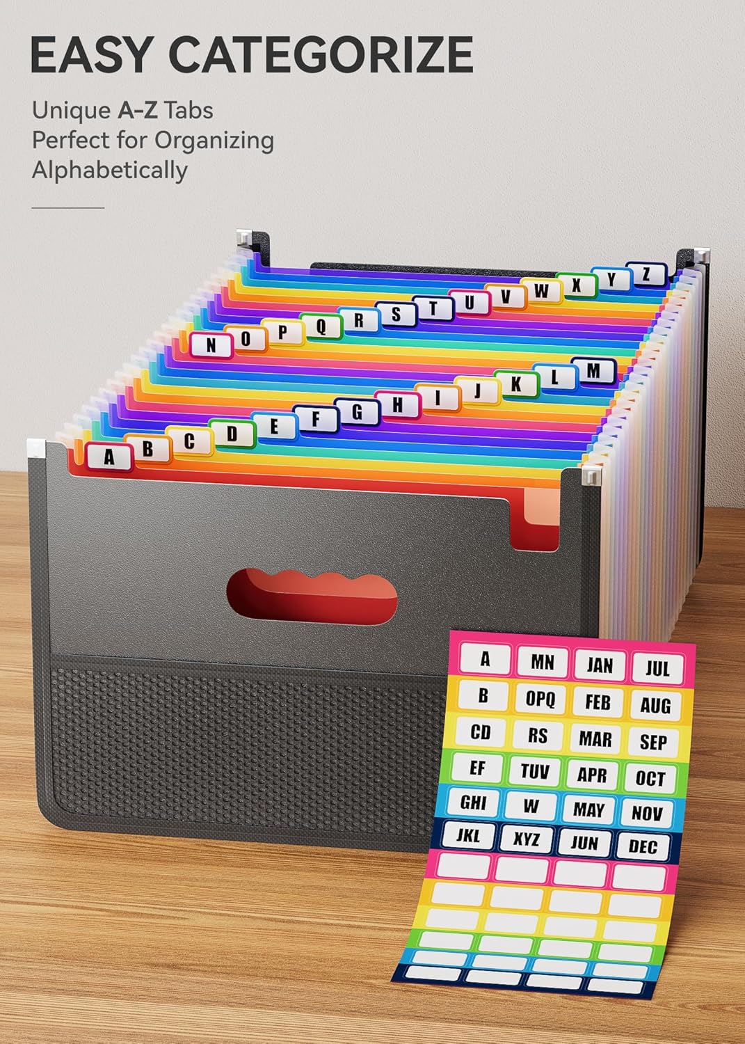 ABC life 26 Pockets Accordion File Organizer,Expanding Filing Box with Mesh Bag,Expandable A4/Letter Size Folder, Accordian Document Organizer,Portable Bill/Receipt Folders with A-Z Alphabetical Tabs