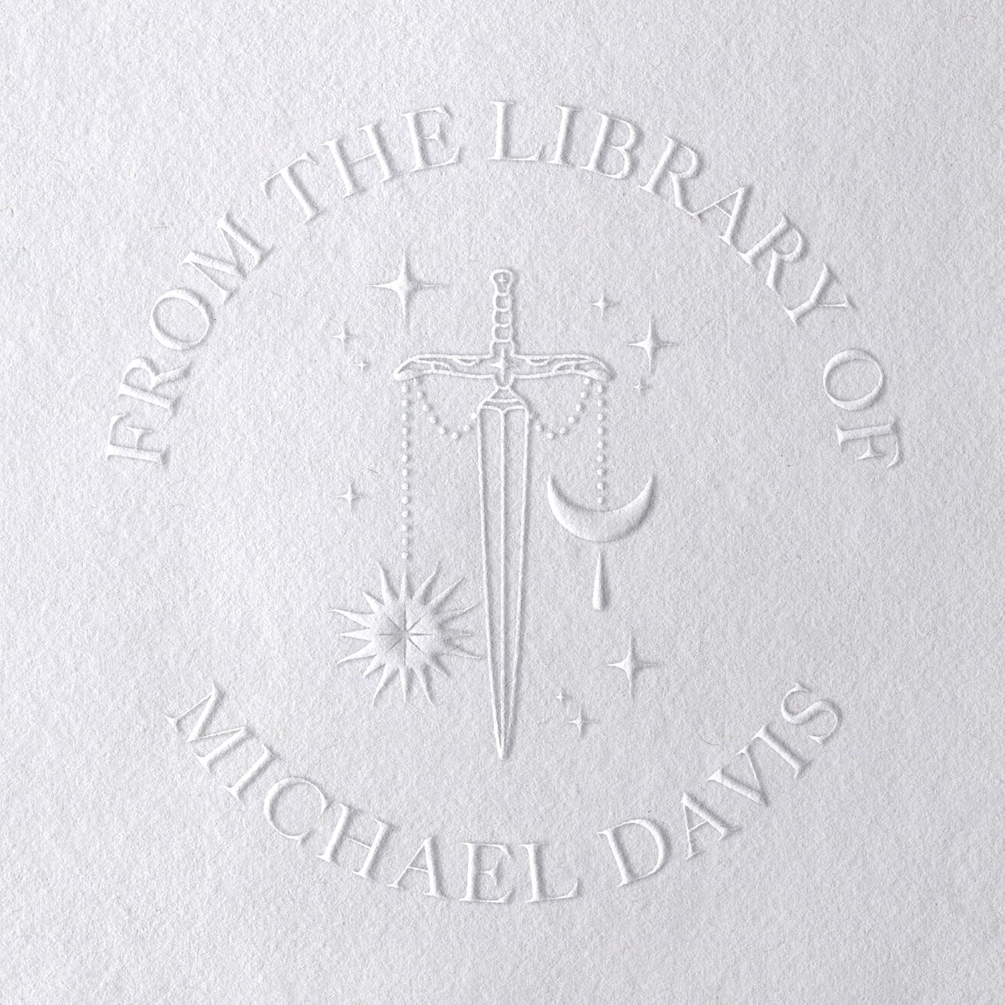 Personalized Book Embosser or Book Stamp, Custom Round Library Book Embossing Tool, Teacher School Book Stamp, Ex Libris Stamp, Gift for Book Lover, Wooden Stamp or Self Inking Stamp (Celestial Sword)