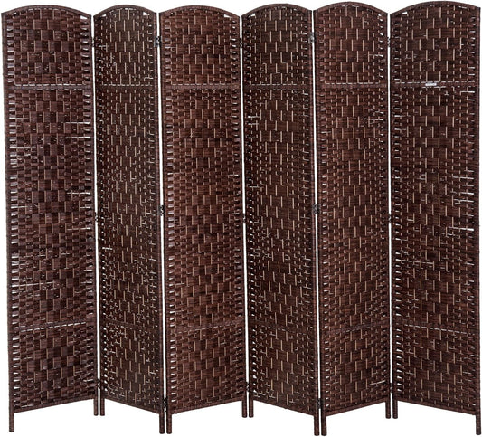 HOMCOM Room Divider 6 Panels Folding Privacy Screen 6FT Tall Portable Wicker Weave Partition Wall Divider for Bedroom Home Office, Brown