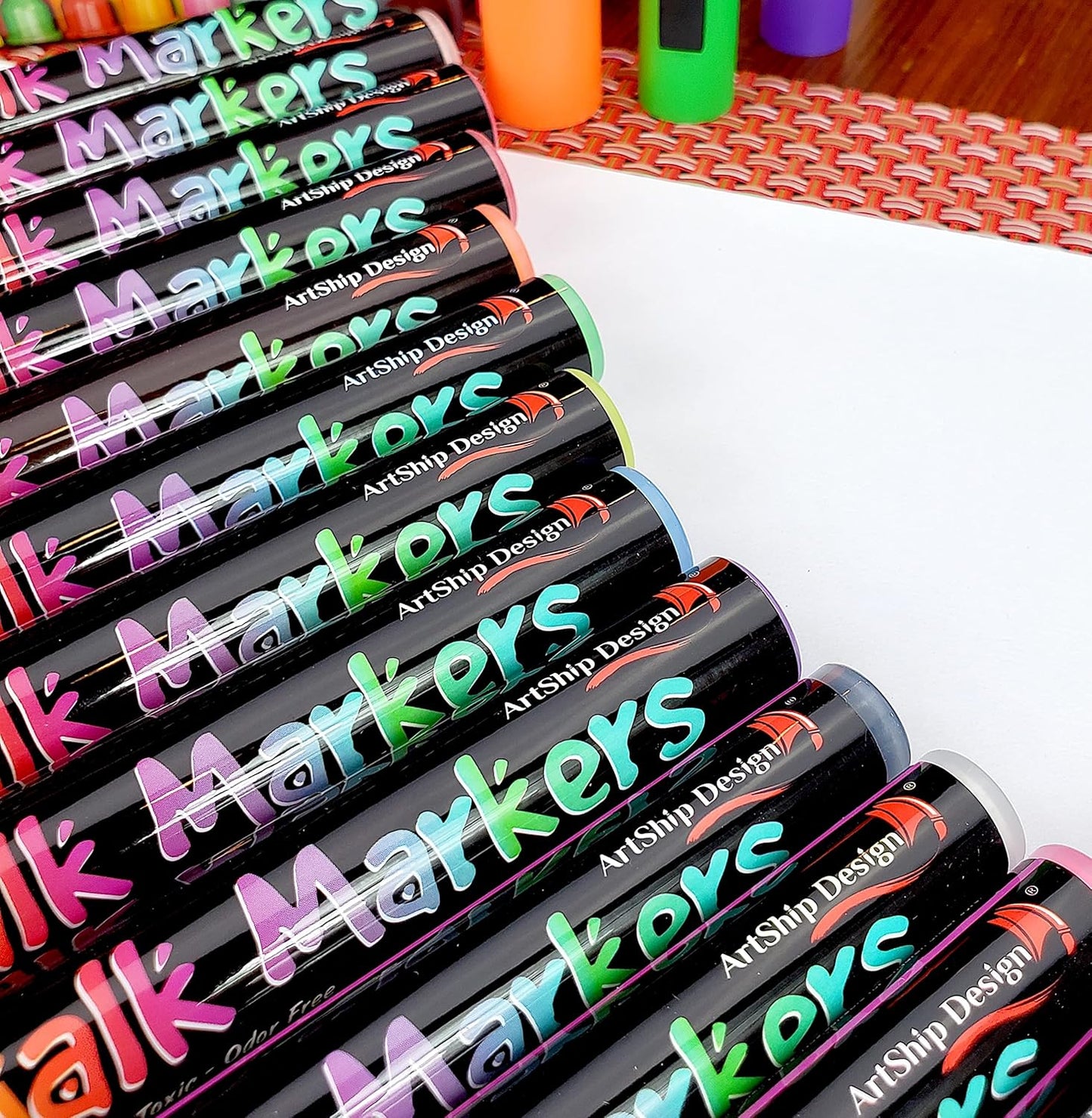 18 Neon Chalk Markers - Double Pack of Fine and Medium Tip Liquid Chalk Pens - Wet Erasable for Menu Boards, Glass, Windows, Whiteboards, Classrooms, Mirrors, Plastic