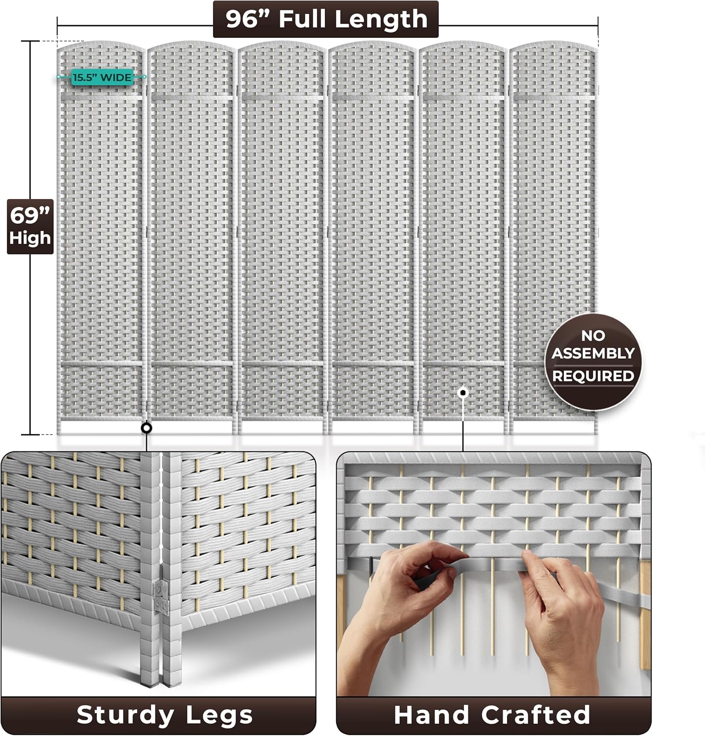 Sorbus 6 Panel Room Divider 6 ft. Tall - Privacy Screen, Extra Wide Double Hinged Panels, Mesh Hand-Woven Design, Partition Room Dividers and Folding Privacy Screens, Wall Divider for Room Separation