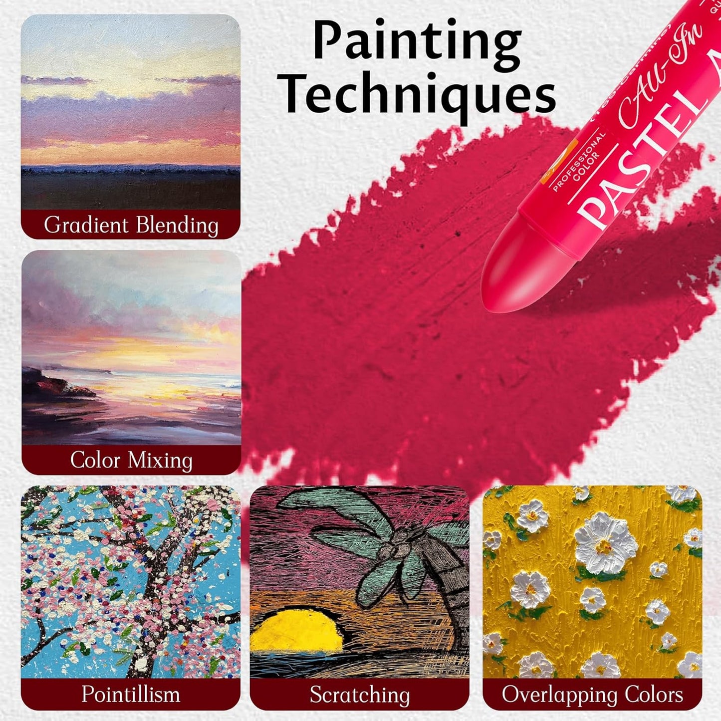 6 Pack Jumbo Oil Pastels Set (14 x 84 mm), Soft Oil Pastels with Vibrant Colors, Great Blending and Layering, Pastel Crayons for Professional Artists and Hobbyists, Pink Cake