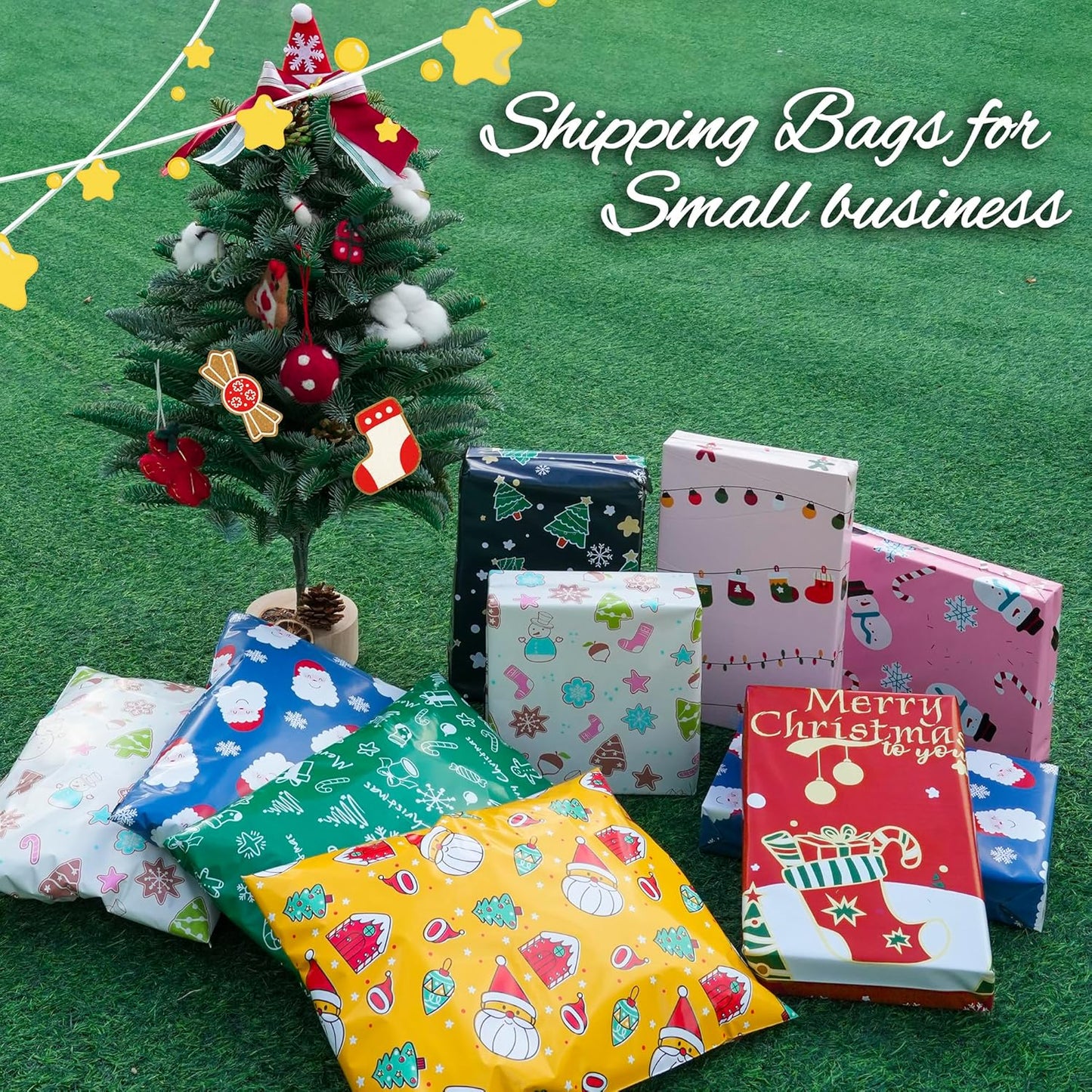 Christmas Poly Mailer 10x13 Inch 25 Pcs, Waterproof Shipping Bags for Clothing, Tear-Resistant Mailier Bags, Strong Mailing Bags with Self-Seal - Christmas Elements Printed