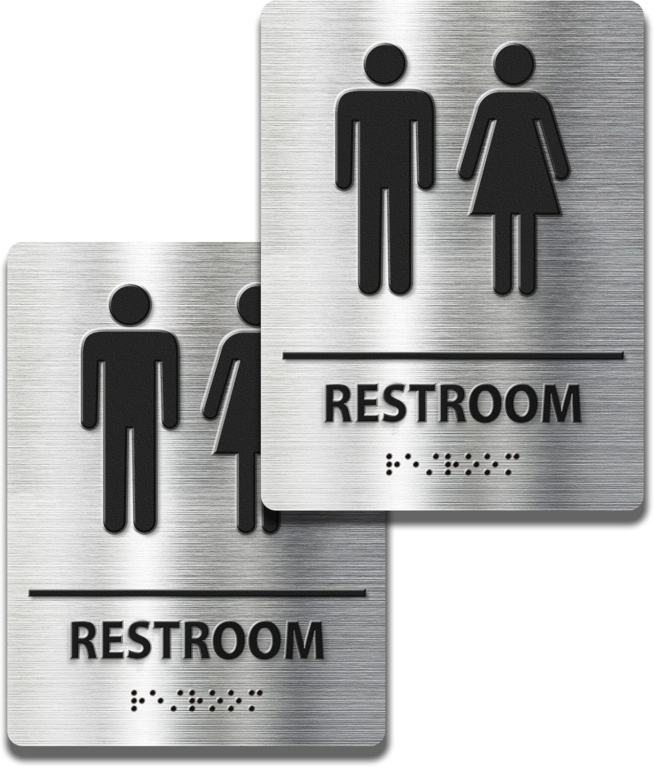 ADA-Mark Modern Restroom Sign for Business - 2PK ADA Compliant Braille Bathroom Sign with Easy Installation - 6" W x 8" H