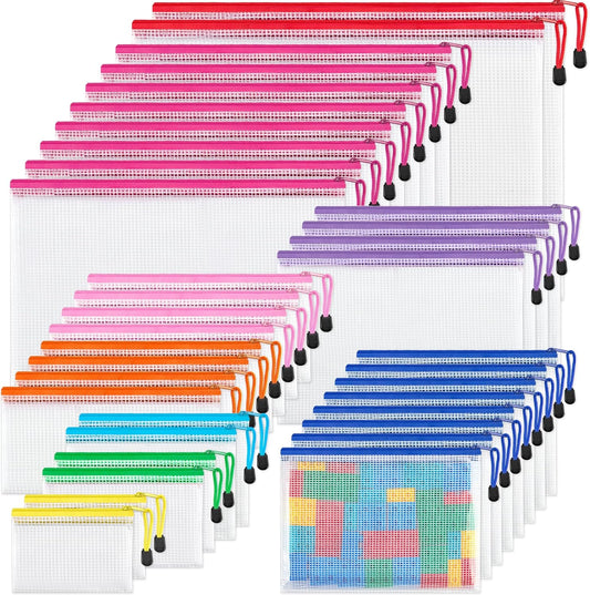 JARLINK 36 Pack 8 Sizes Mesh Pouch, 9 Colors, Waterproof Zipper File Bags Document Multipurpose Travel Bags for Office, School, Board Game, Puzzles, Cosmetics, Travel Accessories, and Home Organize