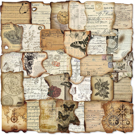 PRSTINCOL Vintage Journaling Stickers,Scrapbook Supplies for Planners,100Pcs Junk Journal Supplies with Antique Map Prints, Distressed Edges for Kids Teenagers Adults