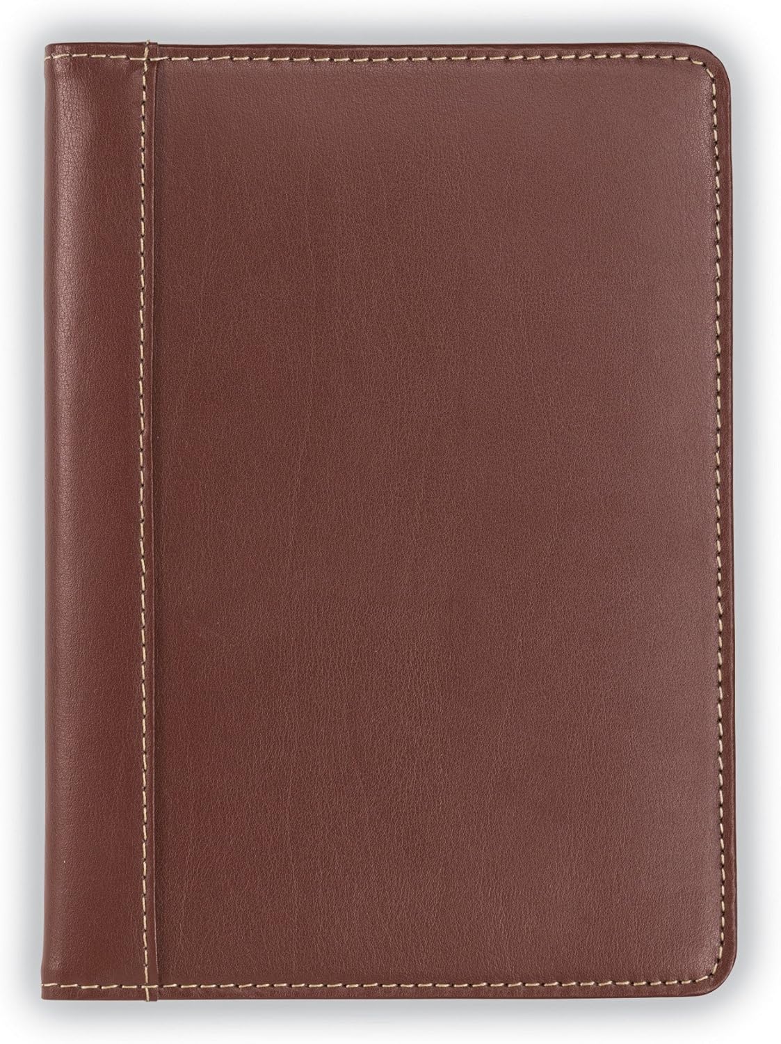 Samsill Contrast Stitch Faux-Leather Portfolio, Mini Size Business Interview Professional Padfolio, Includes 5 x 8 Inch Writing Pad, Brown