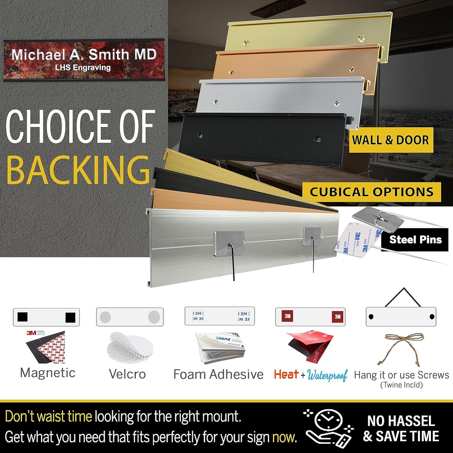 Door Name Plate Personalized for Office Gray Plastic Name Plate Black Letters - Made in USA 2x10 B8