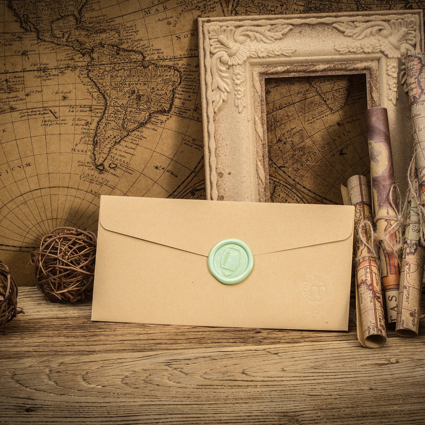 Mceal Wax Seal Stamp, Brass Head with Rosewood Handle, 1.2"(30mm) Dia, (Football)