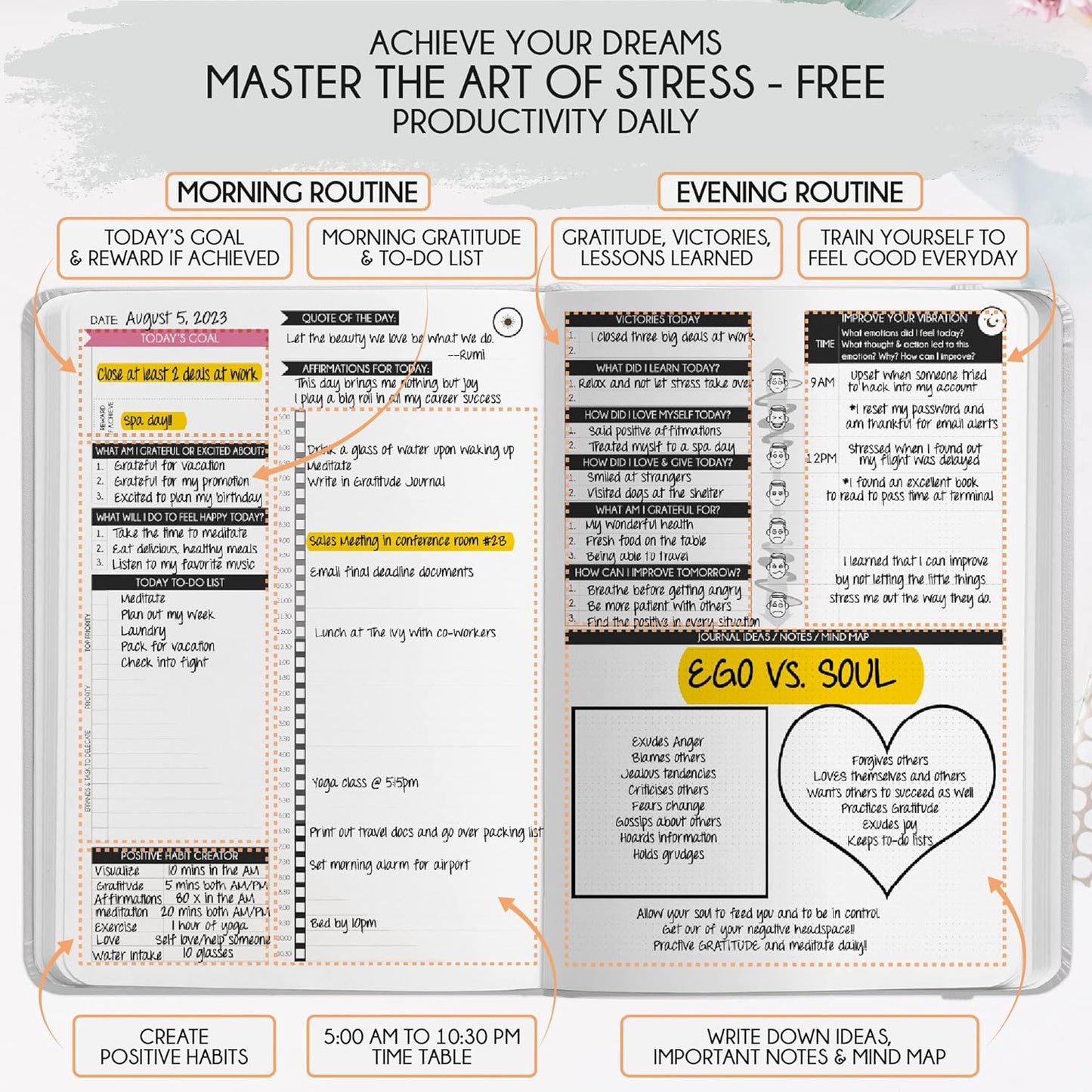 ADHD - A Self Care Personal Gratitude Journal to Increase Productivity and Success in Life & Work, Weekly & Monthly Undated Planner for Women and Men, Vision Board & Organizer + Stickers