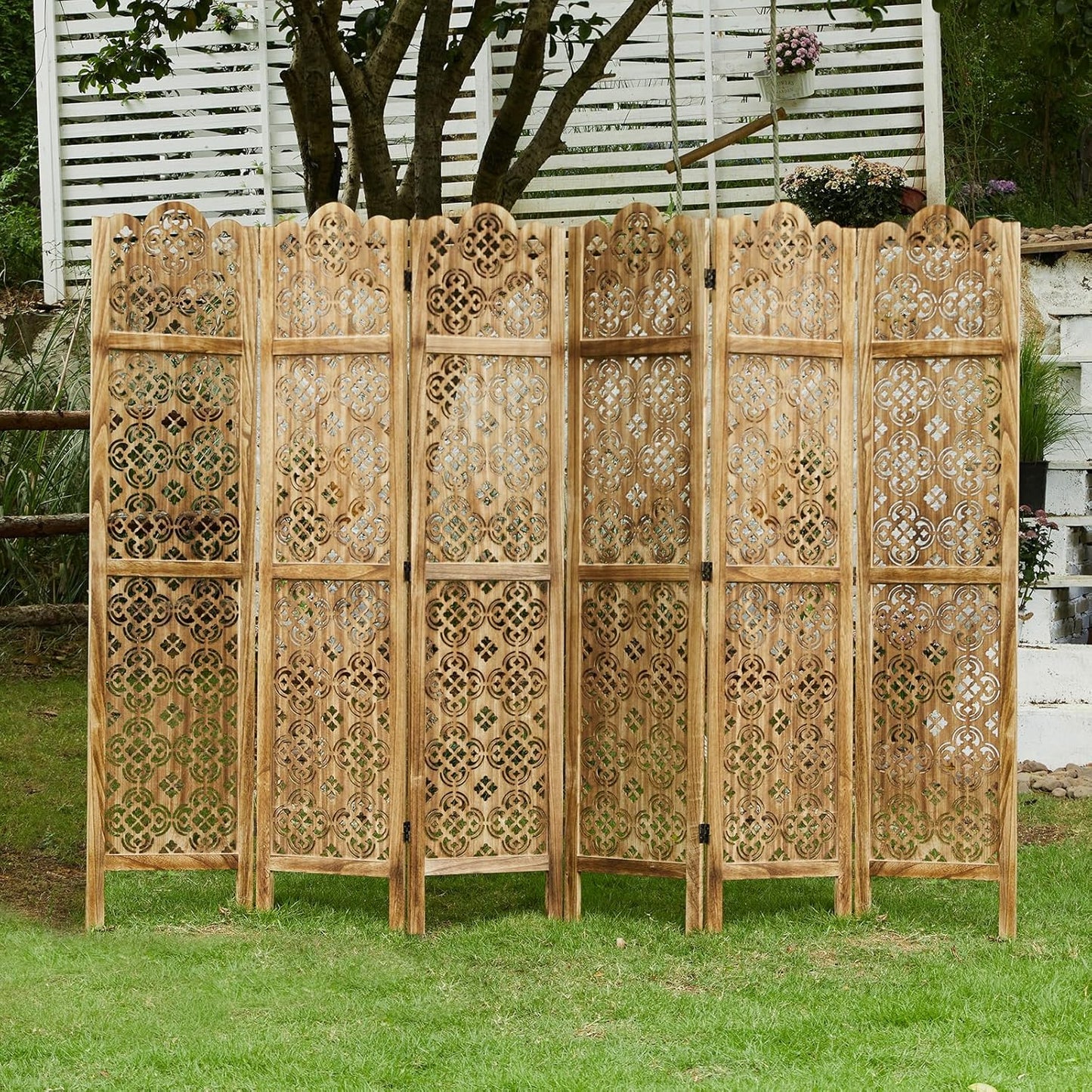 68.9Inch Folding Room Divider, 6 Panels Wood Carved Privacy Screens, Free Assembled Privacy Screen Decorative Partition for Home Office Restaurant (Dark Brown)