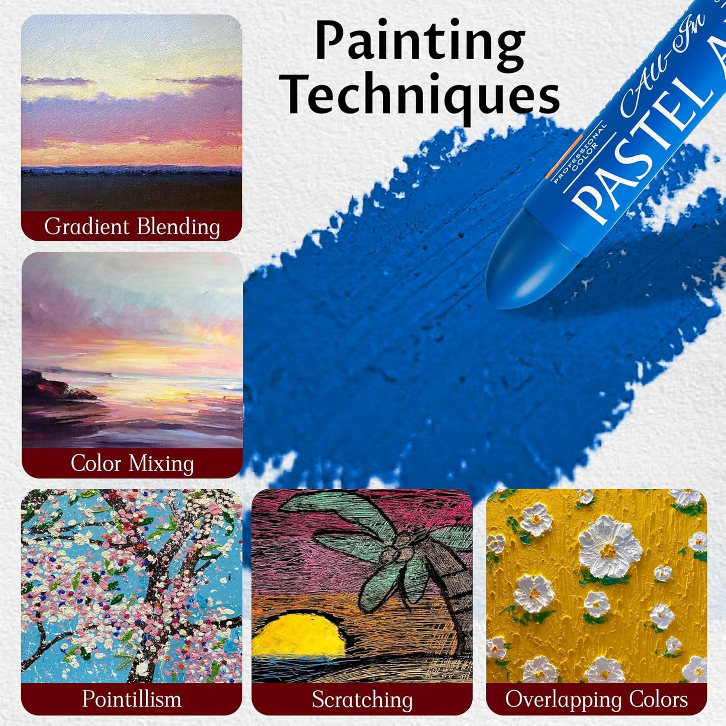 6 Pack Jumbo Oil Pastels Set (14 x 84 mm), Soft Oil Pastels with Vibrant Colors, Great Blending and Layering, Pastel Crayons for Professional Artists and Hobbyists, Twilight Bay