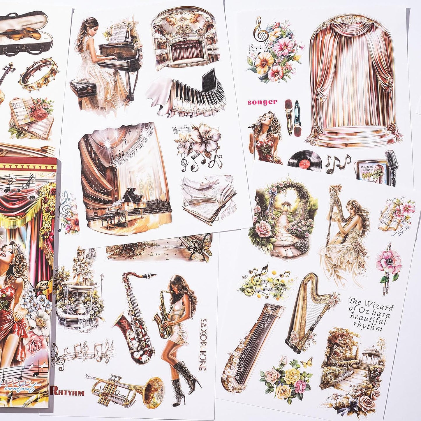 YagCu Journal Sticker Book, Music Life Scrapbook Stickers, Junk Journal Supplies, Pre-Cut Aesthetic Scrapbooking and Journaling for Women, Decorative Ephemera Bullet Planner DIY Arts