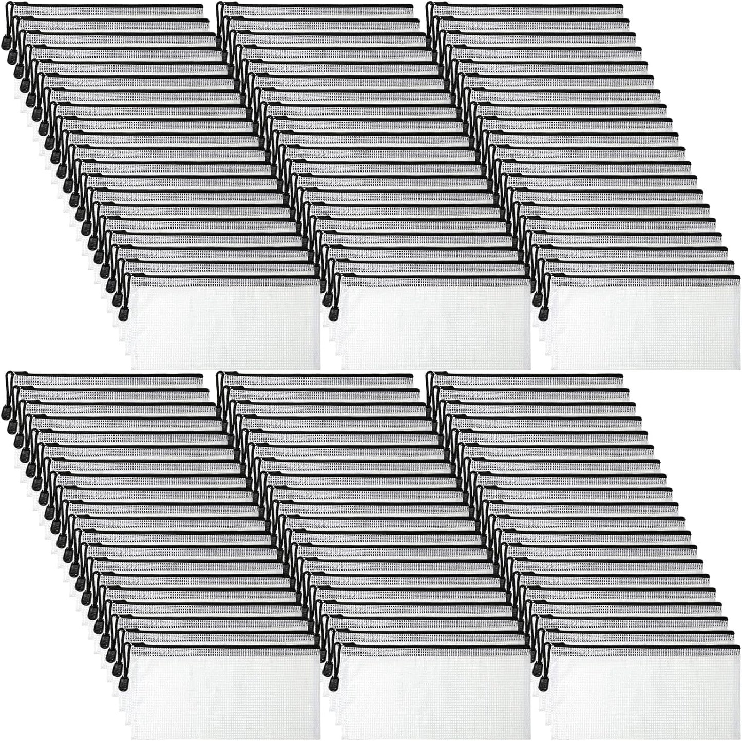 Zhehao 200 Pieces A6 Mesh Zipper Pouch Bulk Mesh Bags with Zipper Waterproof Small Pencil Pouches for School Office Supplies Organization 9.4 x 4.5 Inches(Black and White)