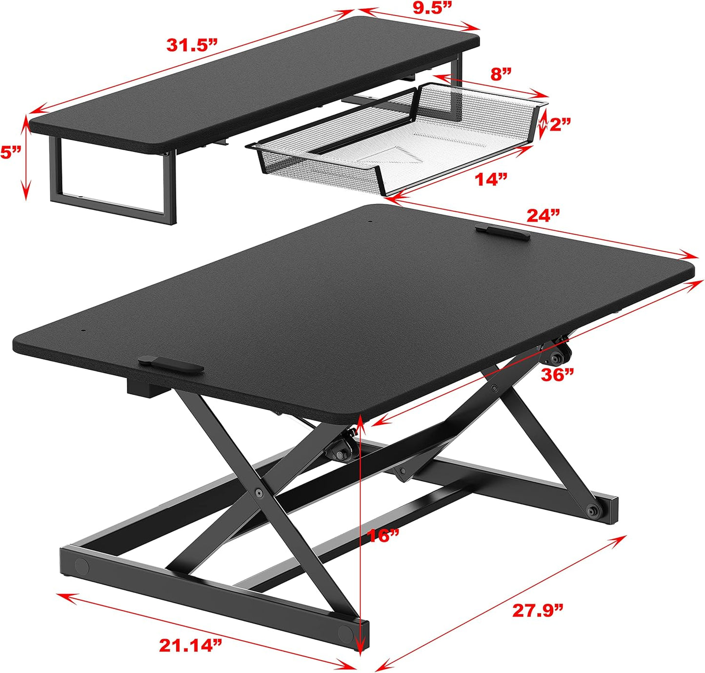 SHW 36-Inch Height Adjustable Standing Desk Sit to Stand Riser Converter Workstation, Black