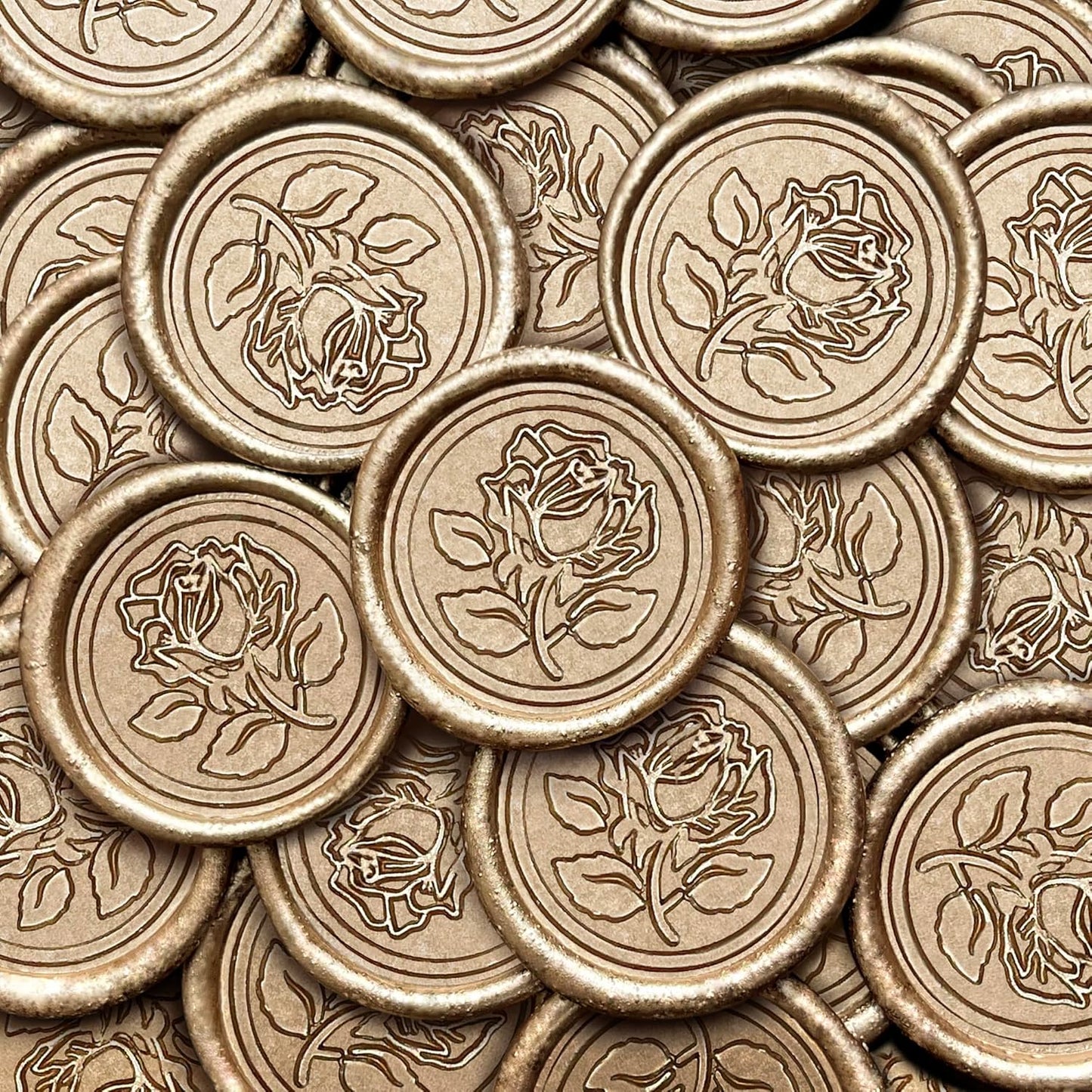 100Pcs Wax Seal Stickers Handmade Envelope Seals Self Adhesive Wax Stickers for Wedding Party Invitations, Envelope, Gift Wrap, Christmas(Rose Style, Champagne Gold)