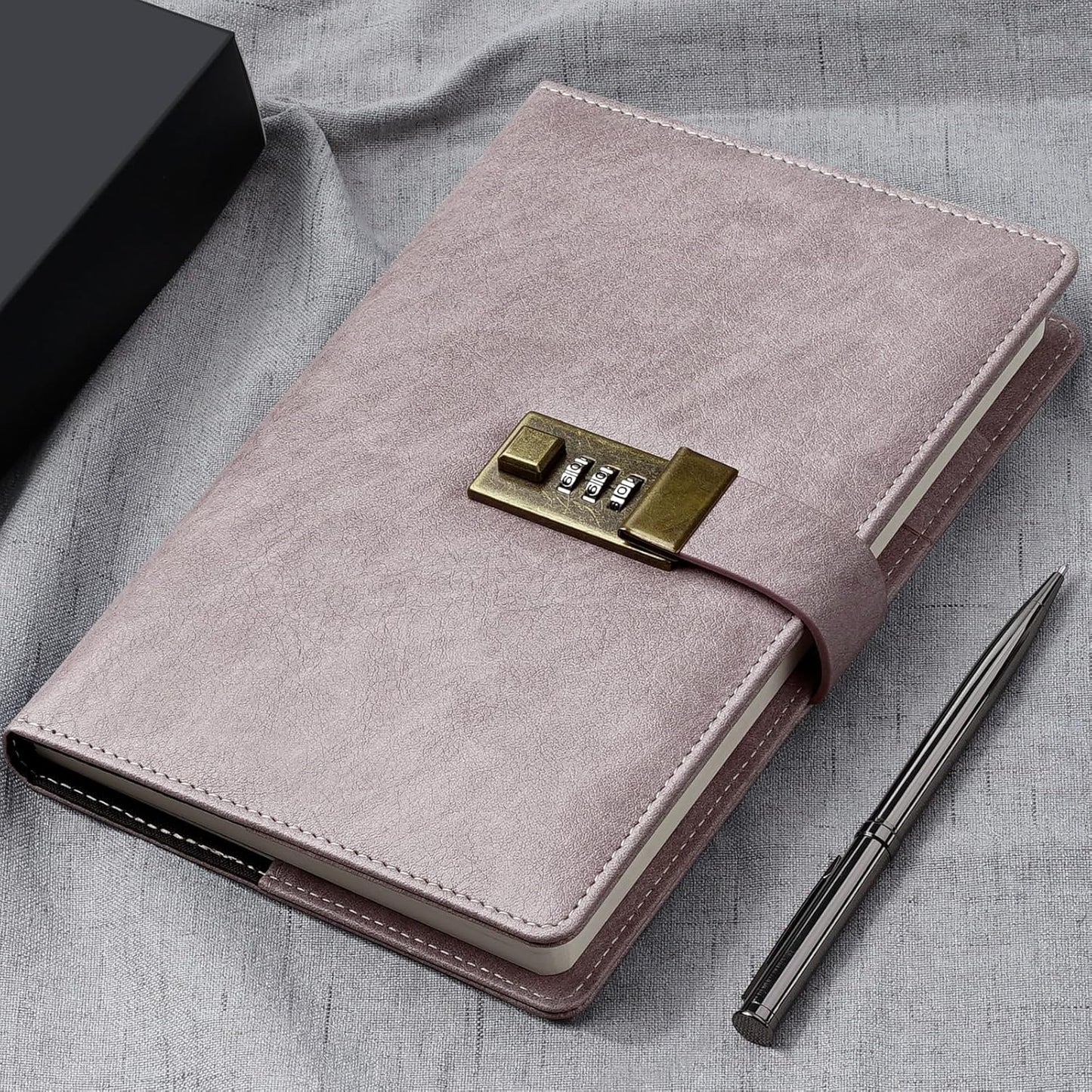 WEMATE Diary with Lock, A5 PU Leather Journal with Lock 240 Pages, Vintage Locks Journal Password Notebook with Pen, Locks Diary Planner Organizer for Men and Women, 8.6x5.8in Pink