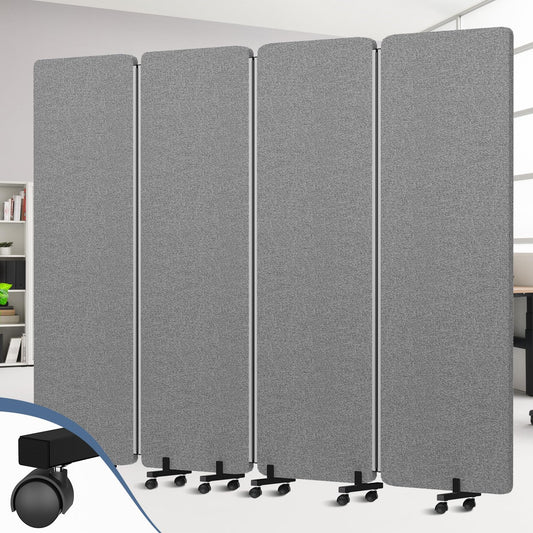 Acoustic Room Divider Privacy Panel with Wheels, 4 Panel Soundproof Room Divider (Aluminum Frame) for Room Partition, Folding Room Dividers Separation Office Cubicle Wall Sound Proof Partition Divider