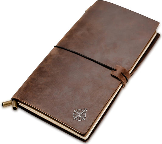 Wanderings Regular Size Travelers Notebook/Handcrafted Genuine Leather Journal - 4.5"x8.5" / 11.5cm x 22cm - Refillable Travel Journal Rugged to Capture All Life's Adventures - 100 GSM Blank Inserts