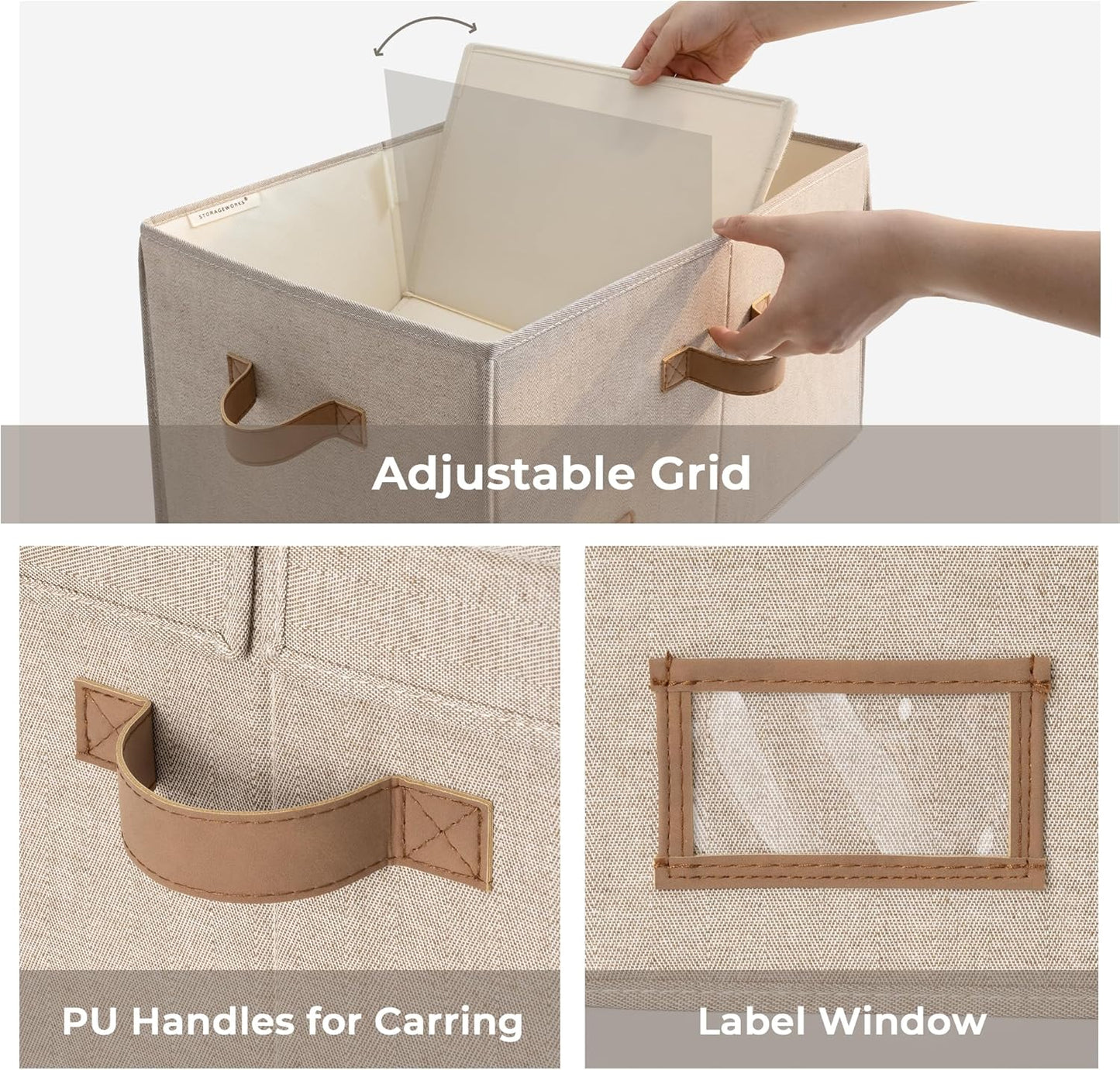 StorageWorks Large Clothes Storage Bins, Fabric Boxes with Divider Board, Baskets for Clothes, Linen Closet Organizers with Lid, Mixing of Brown & Beige, 2-Pack