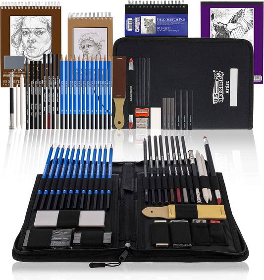 U.S. Art Supply 44-Piece Drawing & Sketching Art Set with 4 Sketch Pads (242 Paper Sheets) - Professional Artist Kit, Graphite, Charcoal, Pastel Pencils & Sticks, Erasers - Pop-Up Carry Case, Student