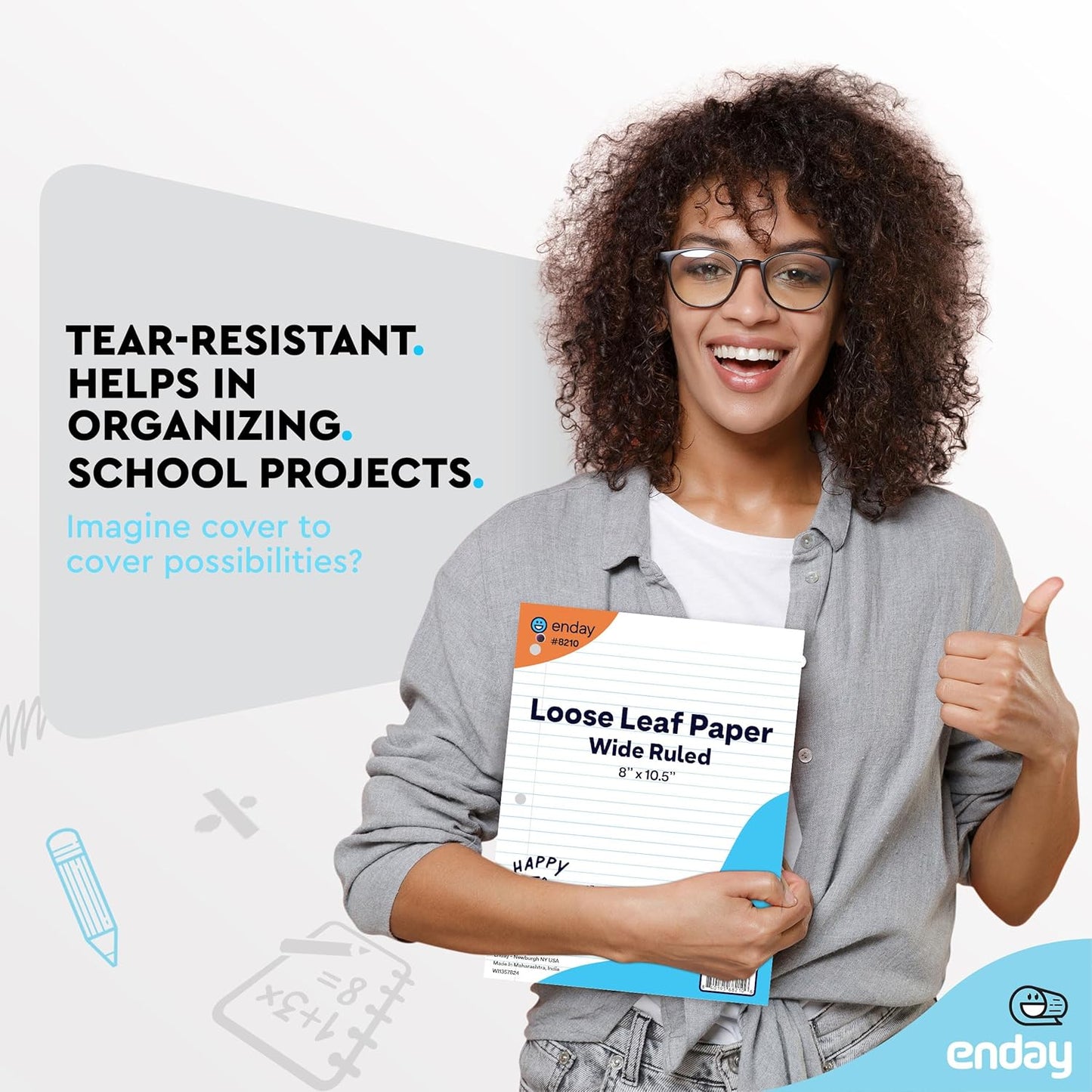 Loose Leaf Paper Wide Ruled Notebook Paper, 8" x 10.5" Filler Paper White, 3 Hole Punched Binder Paper for 3 Ring Binders, Lined Paper 150 Sheets Per Pack (2 Pack) - By Enday