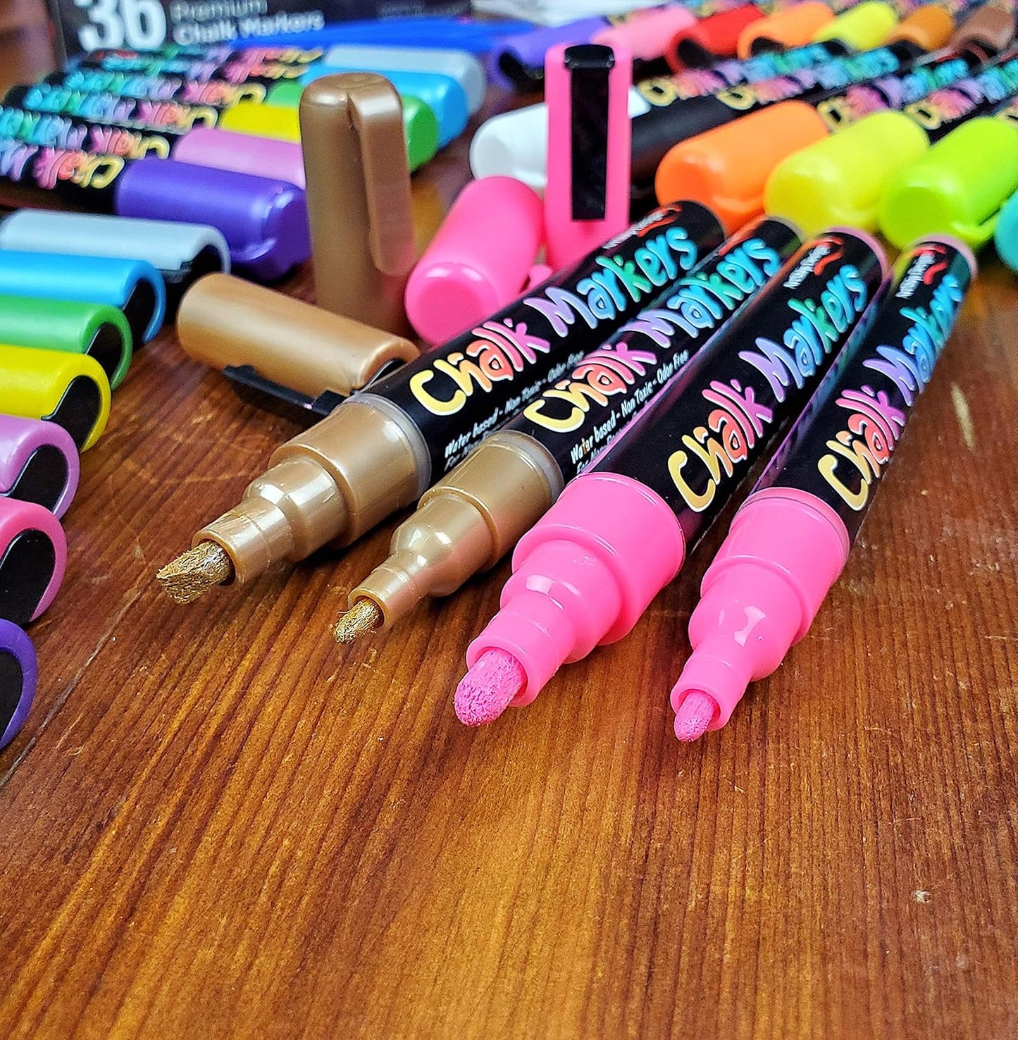 ArtShip Design 36 Chalk Markers Double Pack of Both Fine & Reversible Medium Tip Liquid Chalk Pens with Labels & Tip Tweezers Wet Erase Menu Boards, Windows, Mirrors, Non-Porous Chalkboards, Metal