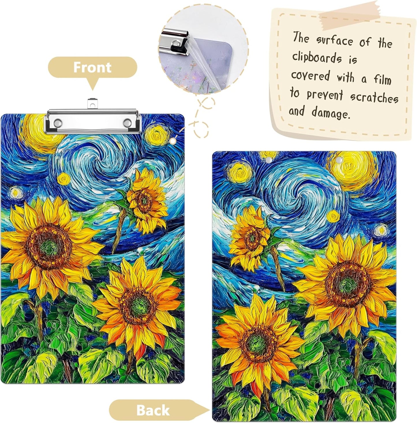 Sunflower Plastic Clipboards,Decorative Plastic Acrylic Clipboard for Teacher Social Worker Students Office Supplies 8 * 12