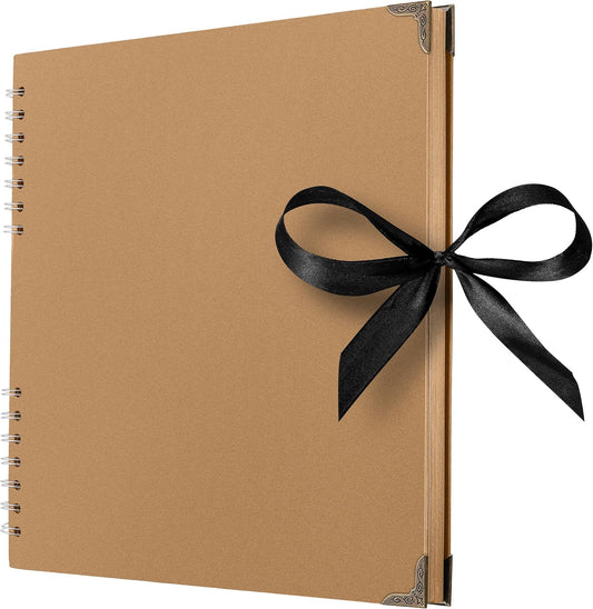 Bstorify Large Scrapbook, 11 x 11 inch, 40 Sheets (80 Pages) Brown Thick 200 GSM Kraft Paper, Memory Book, Ribbon Closure - Ideal for Your Scrapbooking, Art & Craft Projects