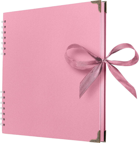 Bstorify Square Scrapbook Photo Albums 80 Pages (11 x 11 Inch) Pink Thick Paper, Hardcover, Ribbon Closure - Ideal for Your Scrapbooking Albums, Art & Craft Projects (Pink, 11 x 11 Inch)