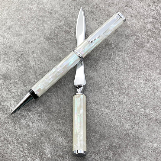 LACHIEVA LUX Luxury Mother of Pearl Ballpoint Pen & Letter Opener Set, Elegant Gift for Men & Women, Great for Christmas and Special Occasions